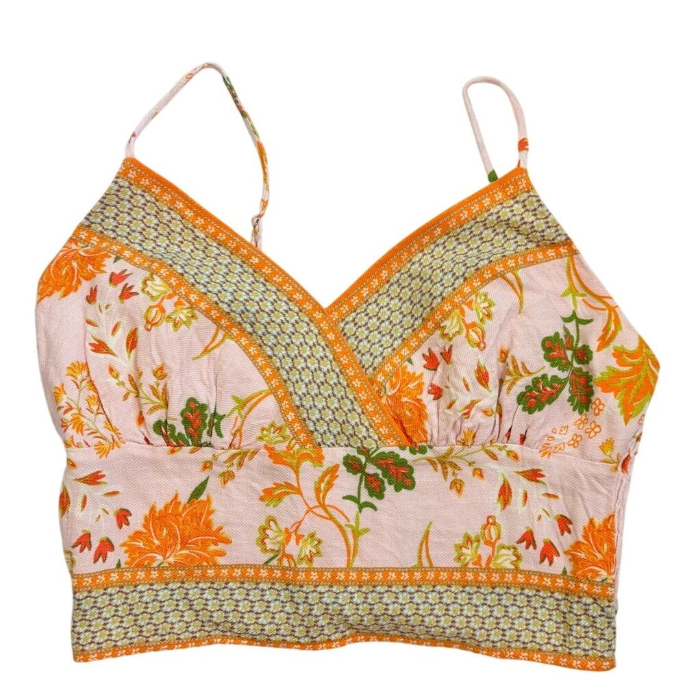 Sienna Sky Floral Crop Top Pink Orange Boho Cami Tank Large